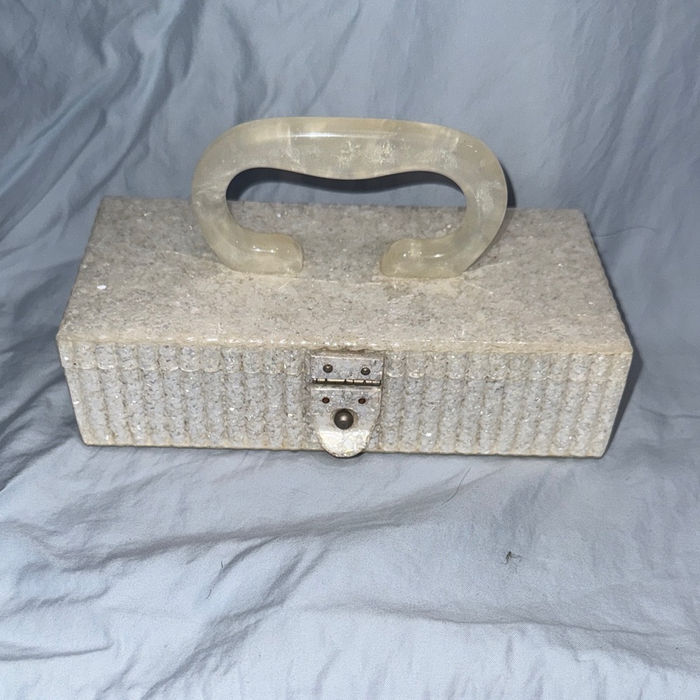 Elegant Beige Handbag with Lucite Handle